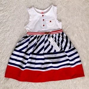 Mayoral Blue and White Striped Nautical Dress w Red Trim•NWT